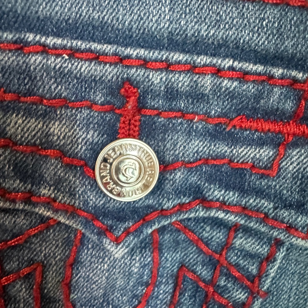 True Religion Girls BIG T SHORT KIDS Bermuda Stretch starry blue Red Size 4 - Picture 6 of 6